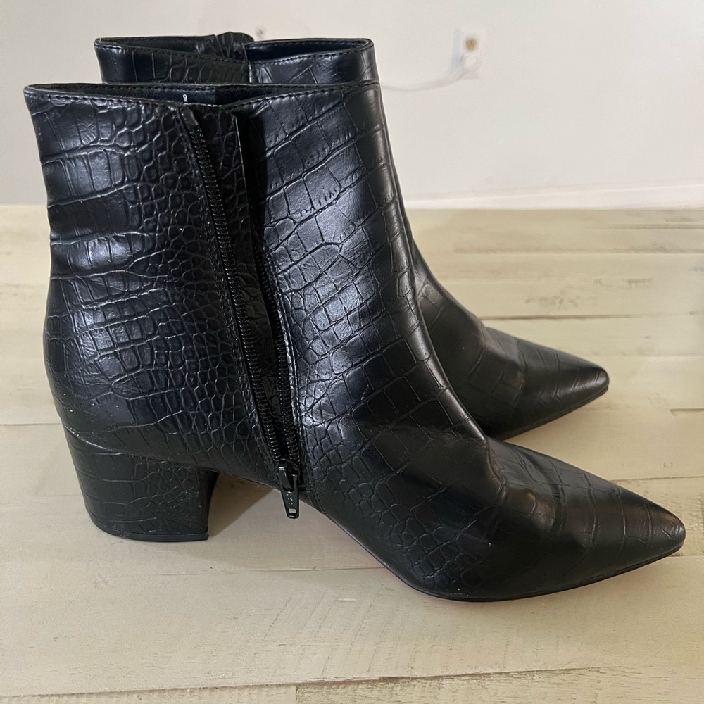 Express Alligator Pointed Toe Booties - image 1